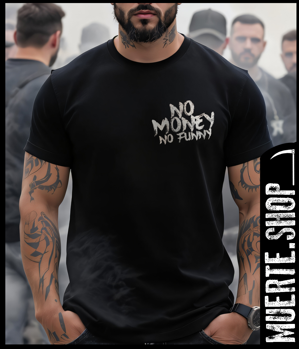 Черна тениска NO MONEY NO FUNNY с щампа 